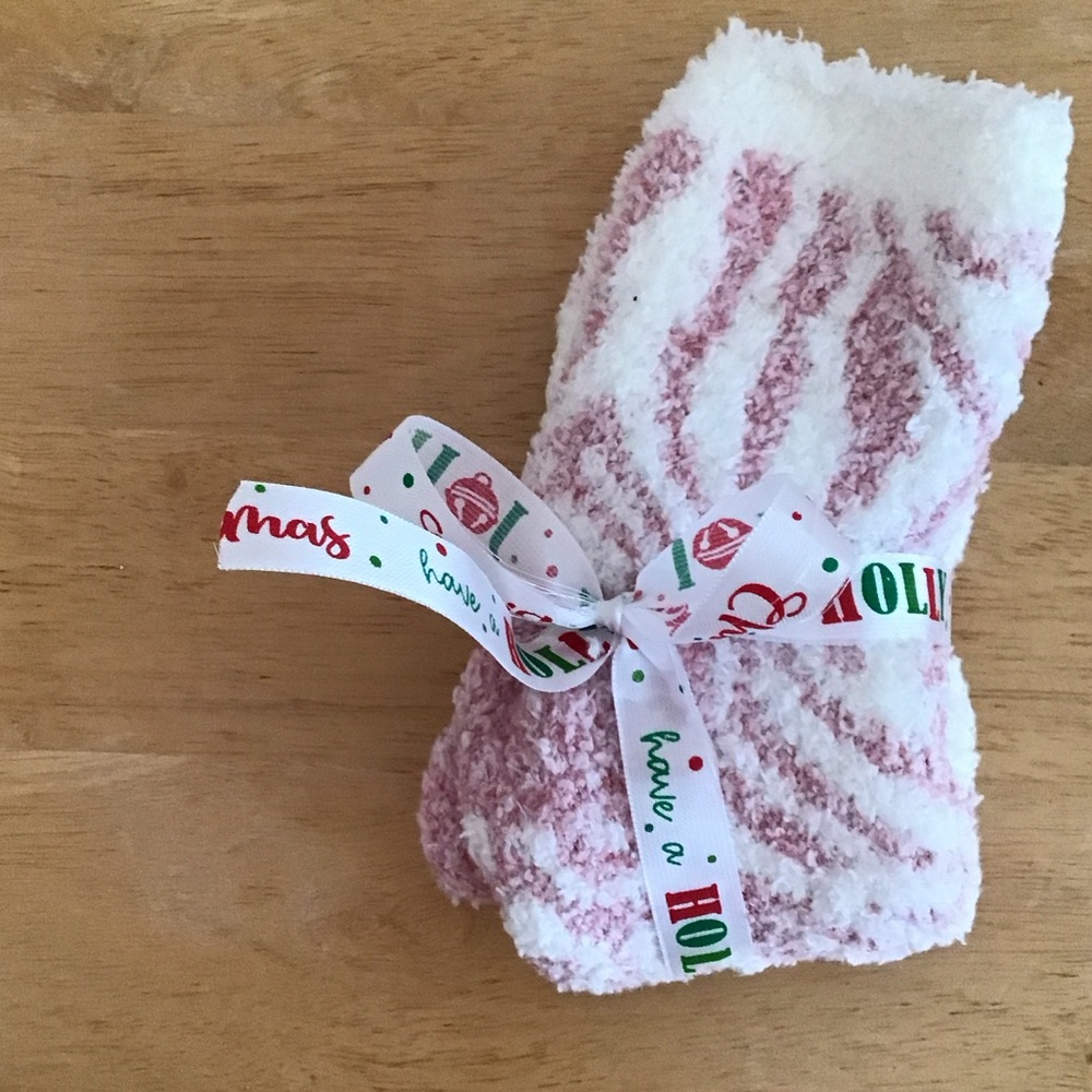 Cozy Pink and White Fuzzy Socks